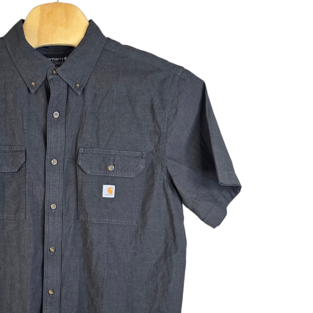 Carhartt Mens Loose Fit Short Sleeve Button Down Work Shirt XL Gray TW4369-M‎